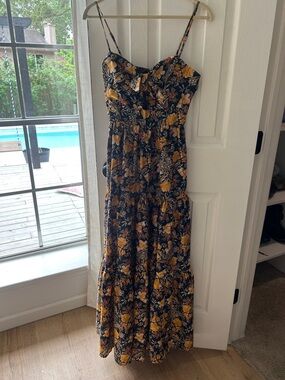Black & Mustard Floral Spaghetti-Strap Maxi Dress